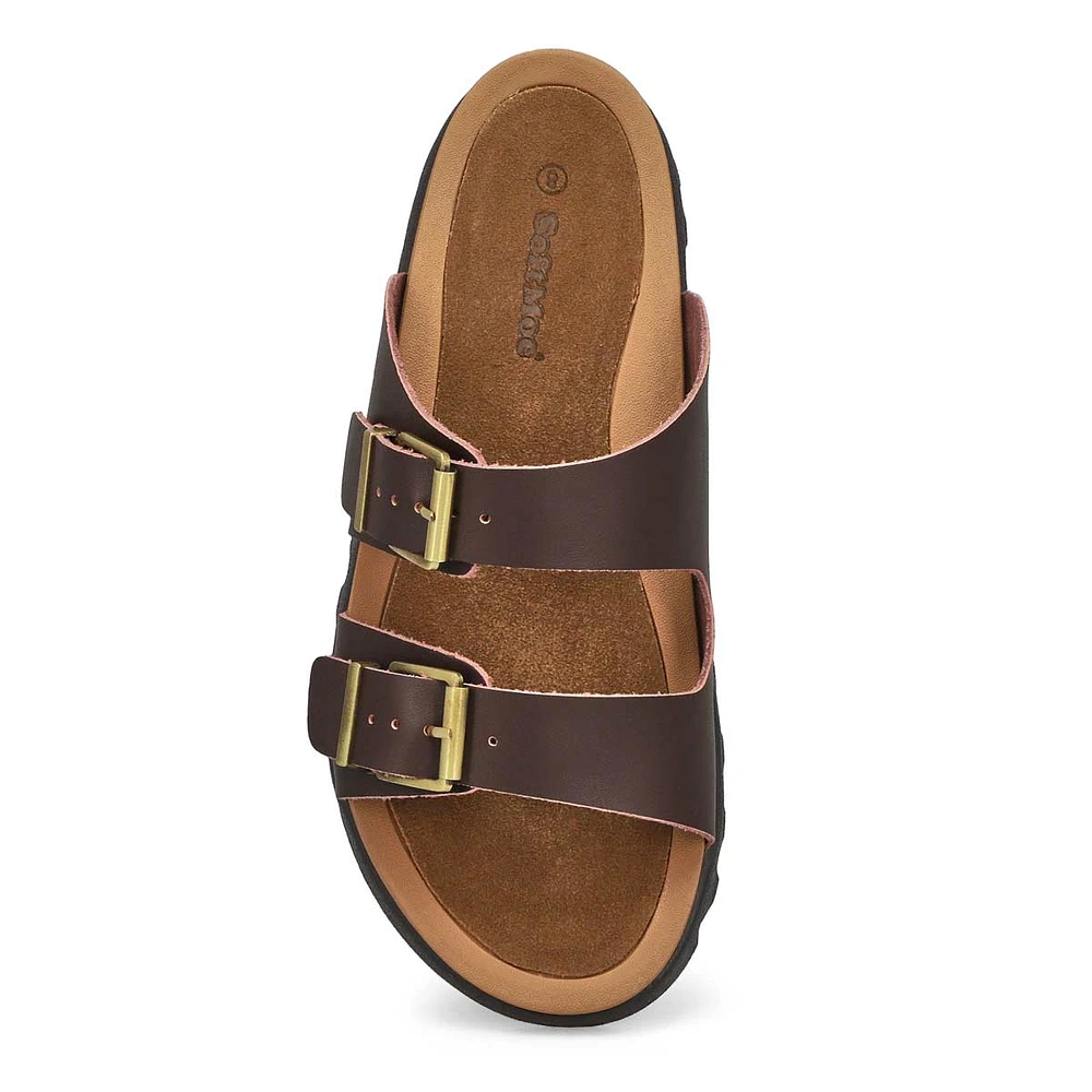 Lds Sadie Double Buckle Smooth Leather Sandal - Brown