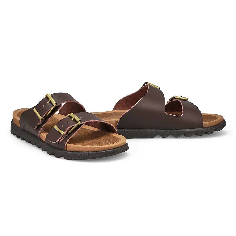 Lds Sadie Double Buckle Smooth Leather Sandal - Brown