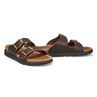 Lds Sadie Double Buckle Smooth Leather Sandal - Brown