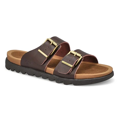 Lds Sadie Double Buckle Smooth Leather Sandal - Brown