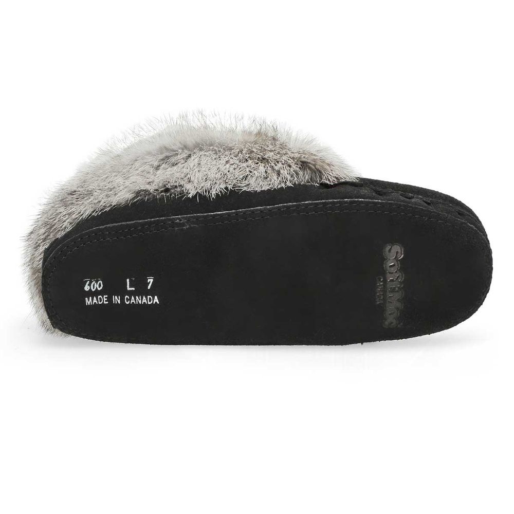 Womens SF600-BL Rabbit Fur SoftMocs - Black/Grey