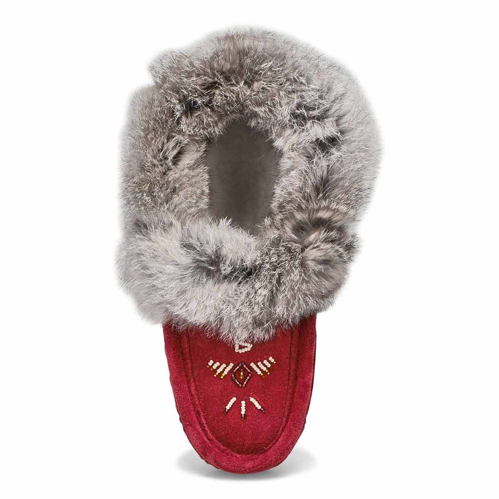 Womens SF600-BUL Rabbit Fur SoftMocs - Burgundy