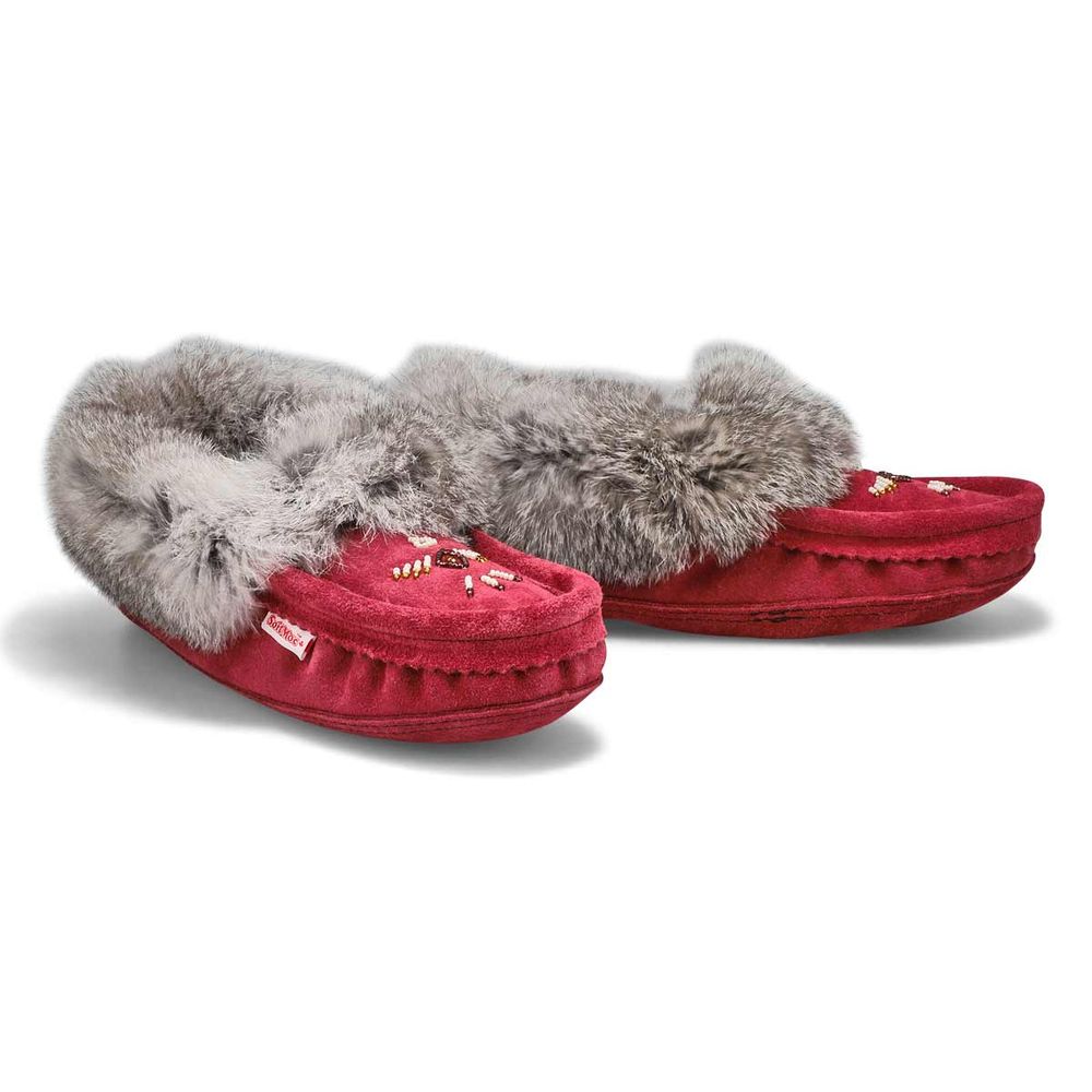 Womens SF600-BUL Rabbit Fur SoftMocs - Burgundy