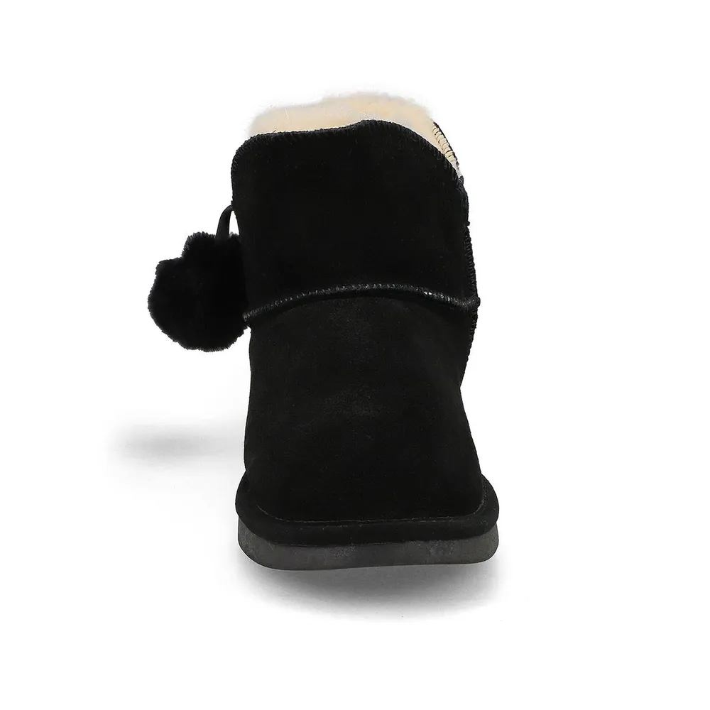 Womens Smocs 5 Low Pom Suede Boot - Black