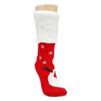 Womens Snowman Knit Slipper Sock - Red/Wht