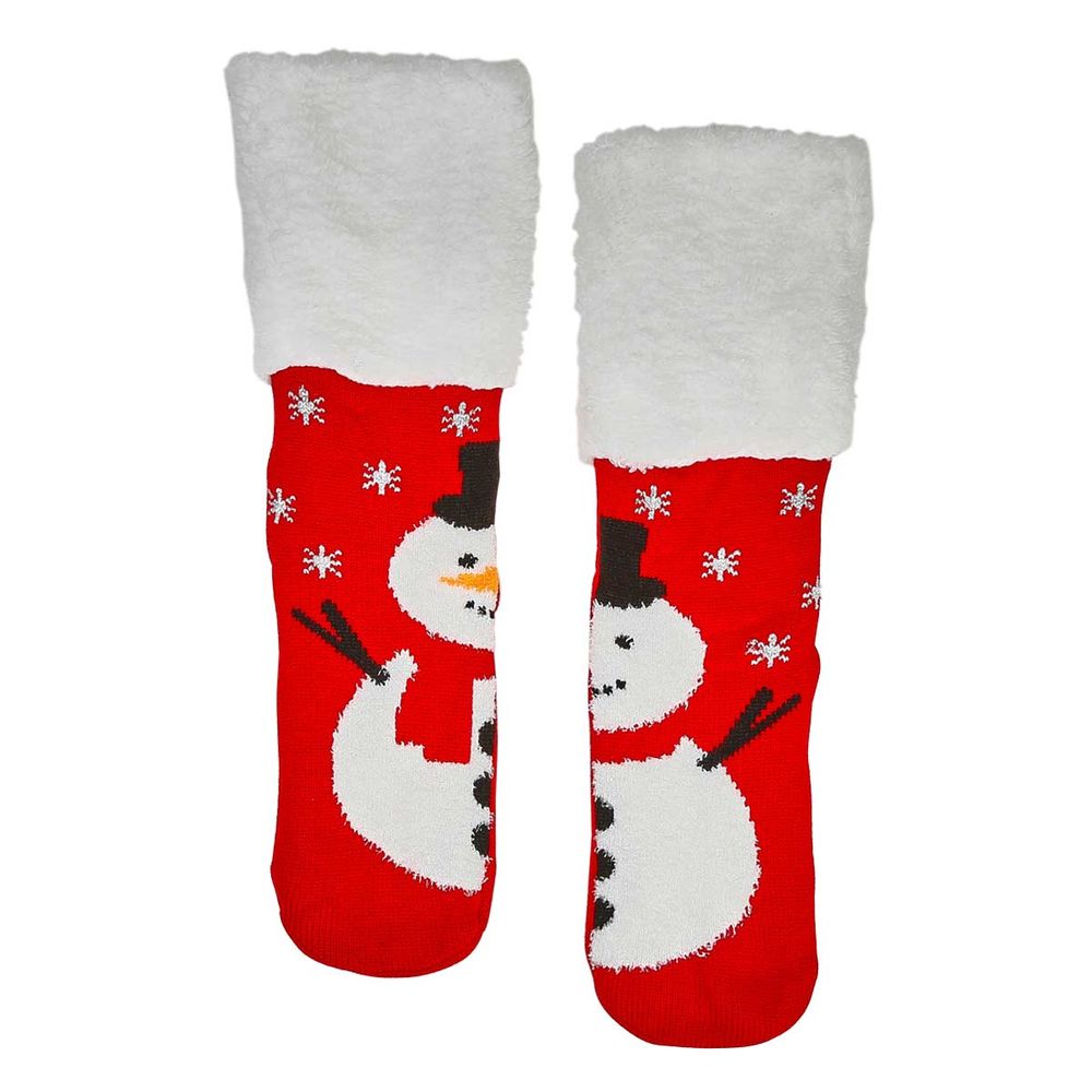 Womens Snowman Knit Slipper Sock - Red/Wht