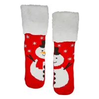 Womens Snowman Knit Slipper Sock - Red/Wht