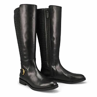 Womens Clover Stretch Leather Tall Riding Boot - Black