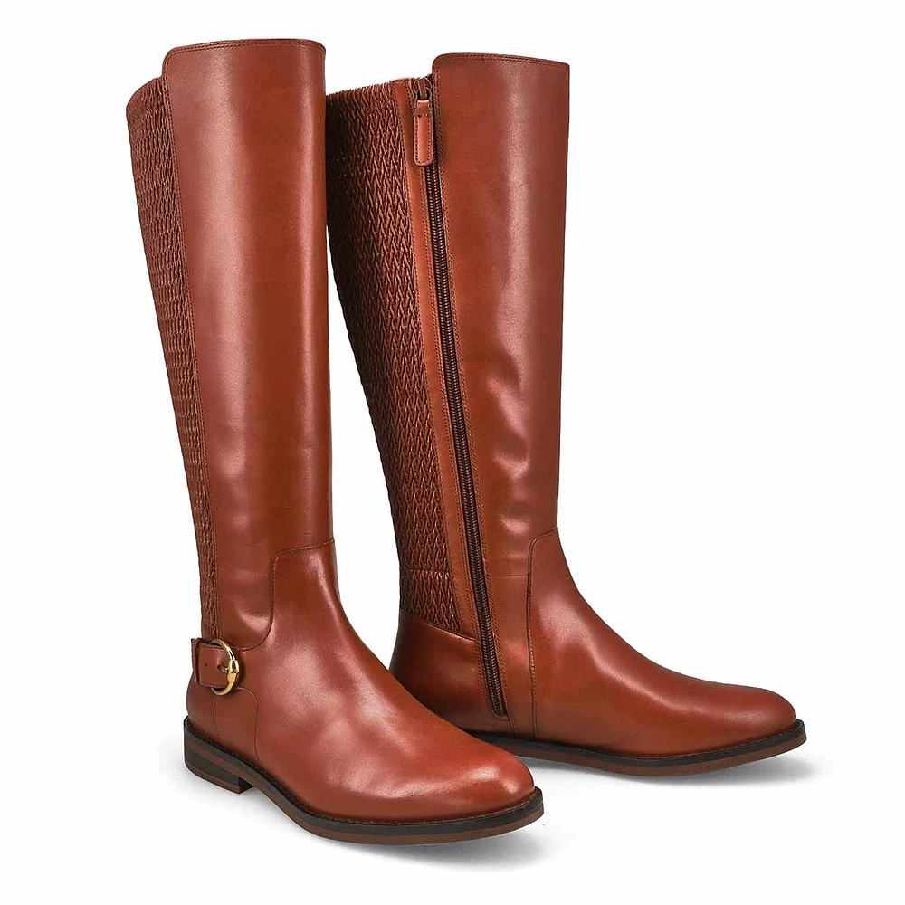 Womens Clover Stretch Leather Tall Riding Boot - Dark Cuoio