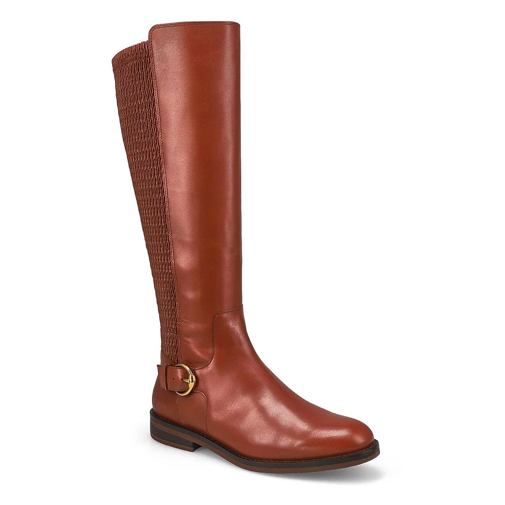 Womens Clover Stretch Leather Tall Riding Boot - Dark Cuoio