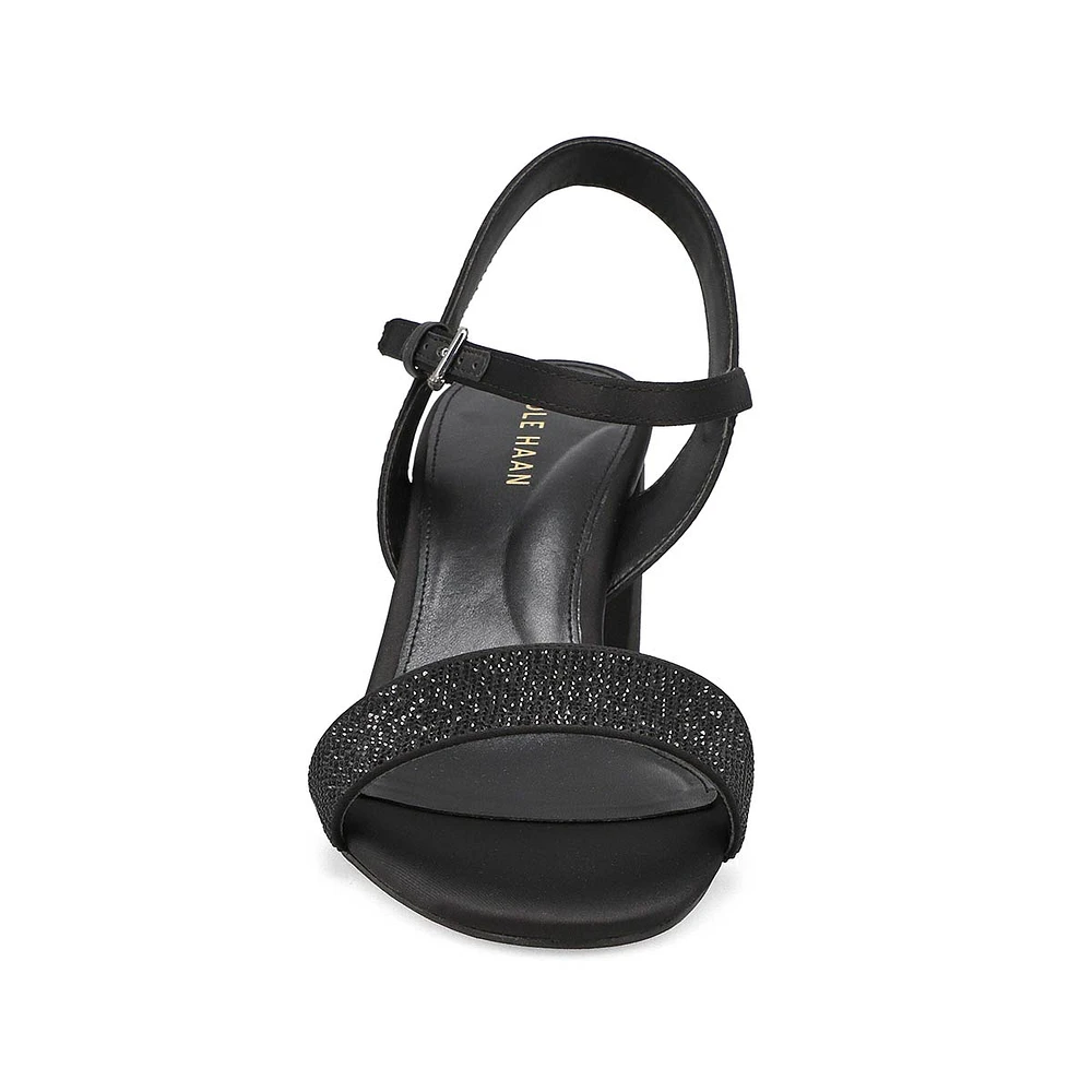 Womens Josie Heeled Dress Sandal - Black Satin/Crystal