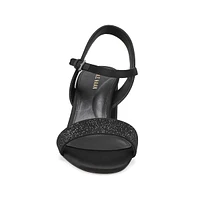 Womens Josie Heeled Dress Sandal - Black Satin/Crystal