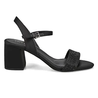 Womens Josie Heeled Dress Sandal - Black Satin/Crystal