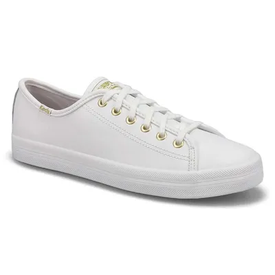 Womens Kickstart Leather Sneaker- White /Gold