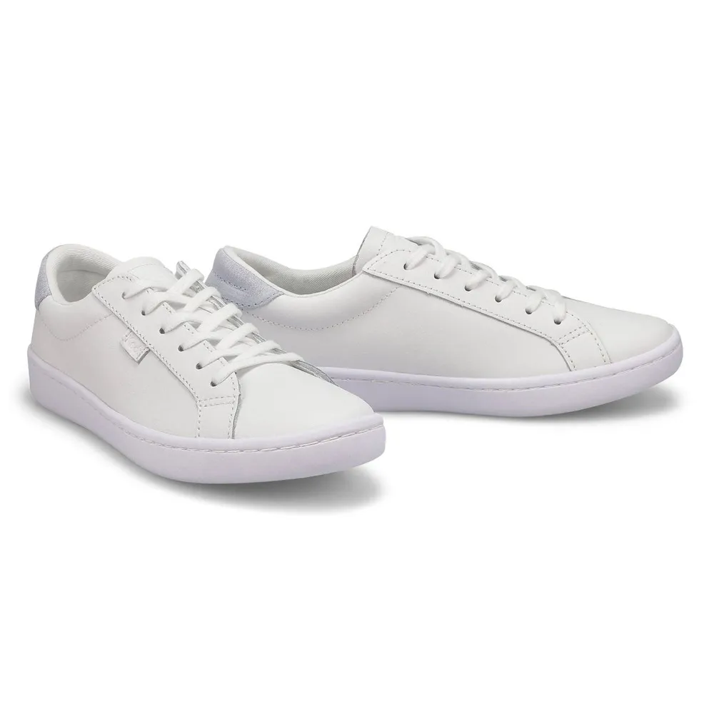 Womens Ace Leather Sneaker - White/Light Bllue