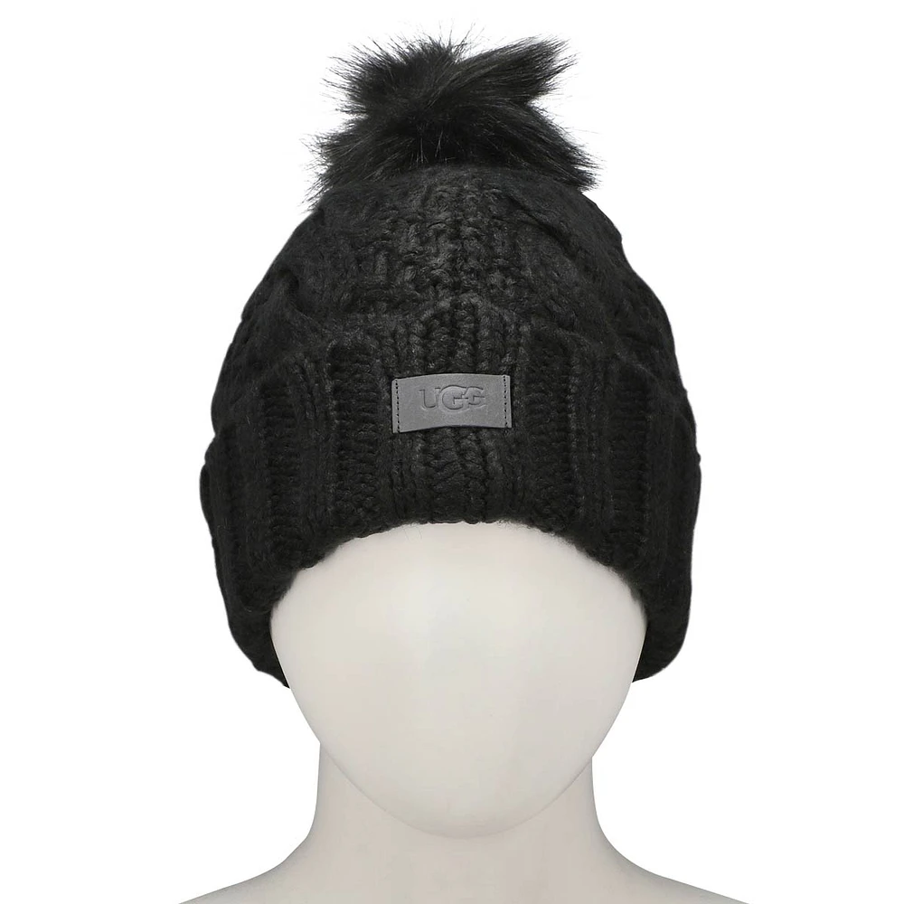 Women's Knit Cable Faux Fur Pom Beanie