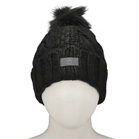 Women's Knit Cable Faux Fur Pom Beanie