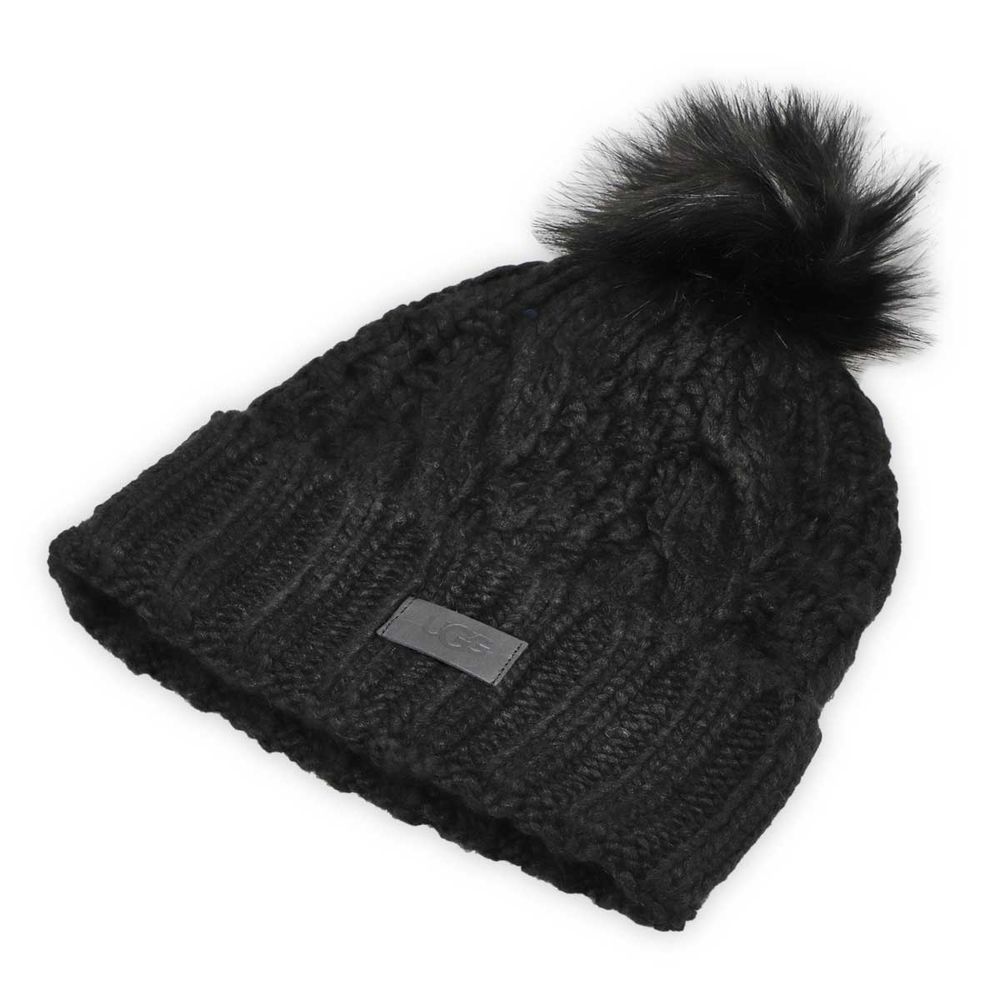 Women's Knit Cable Faux Fur Pom Beanie