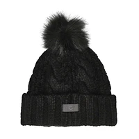 Women's Knit Cable Faux Fur Pom Beanie