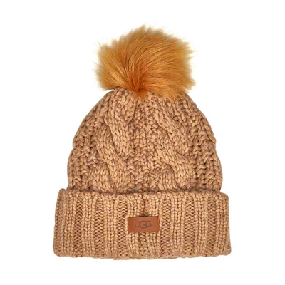 Tuque KNIT CABLE FAUX FUR POM, noir, femmes