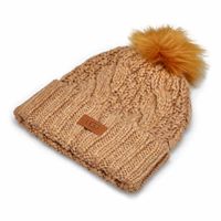 Women's Knit Cable Faux Fur Pom Beanie