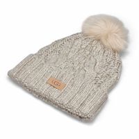 Women's Knit Cable Faux Fur Pom Beanie