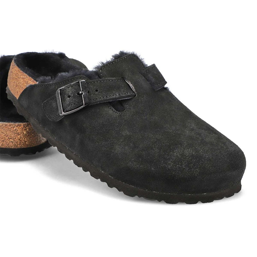 Women's Boston Shearling Suede Clog - Mink/Natural