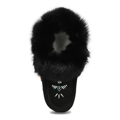 Women's SF600-BL Rabbit Fur SoftMocs - Black/Grey