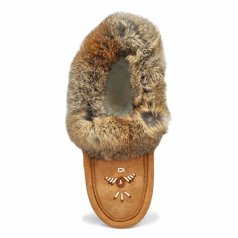 Women's SF600-BL Rabbit Fur SoftMocs - Black/Grey