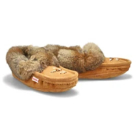 Women's SF600-BL Rabbit Fur SoftMocs - Black/Grey