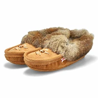 Women's SF600-BL Rabbit Fur SoftMocs - Black/Grey