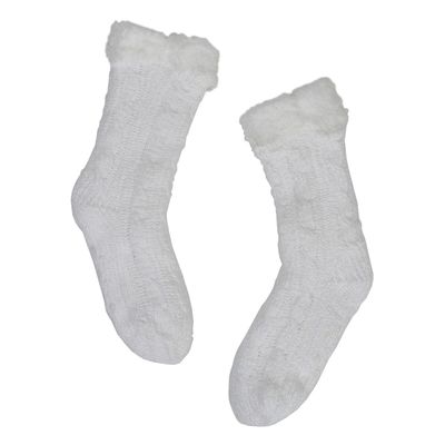 Women's Chenille Knit Slipper Sock - Cream