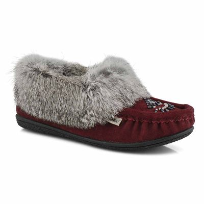 Ladies Cute 5 Rabbit Fur SoftMocs - Red