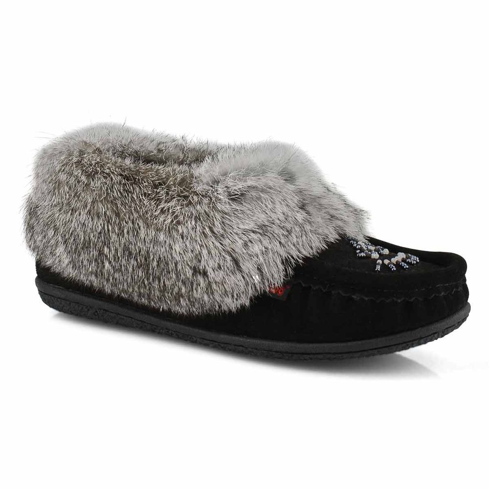 Ladies Cute 5 Rabbit Fur SoftMocs - Red