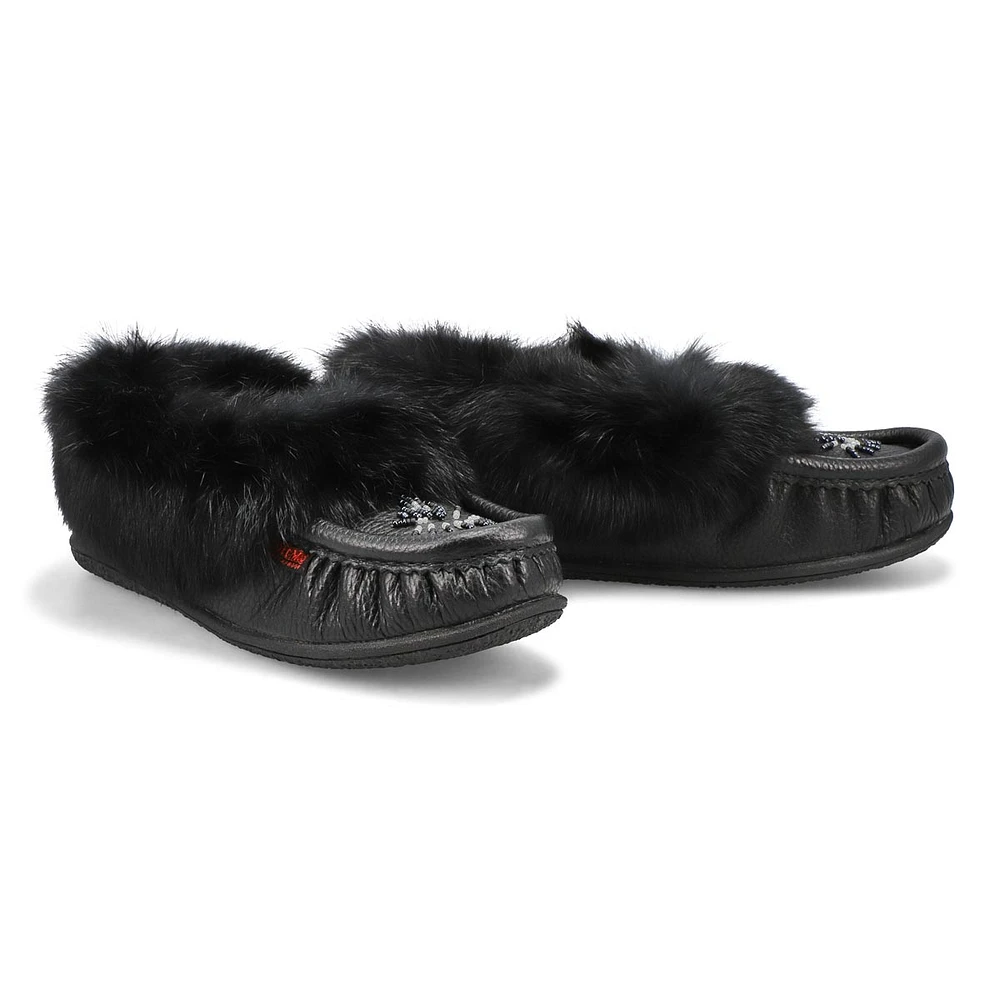 Women's Cute 5 Leather Rabbit Fur SoftMocs