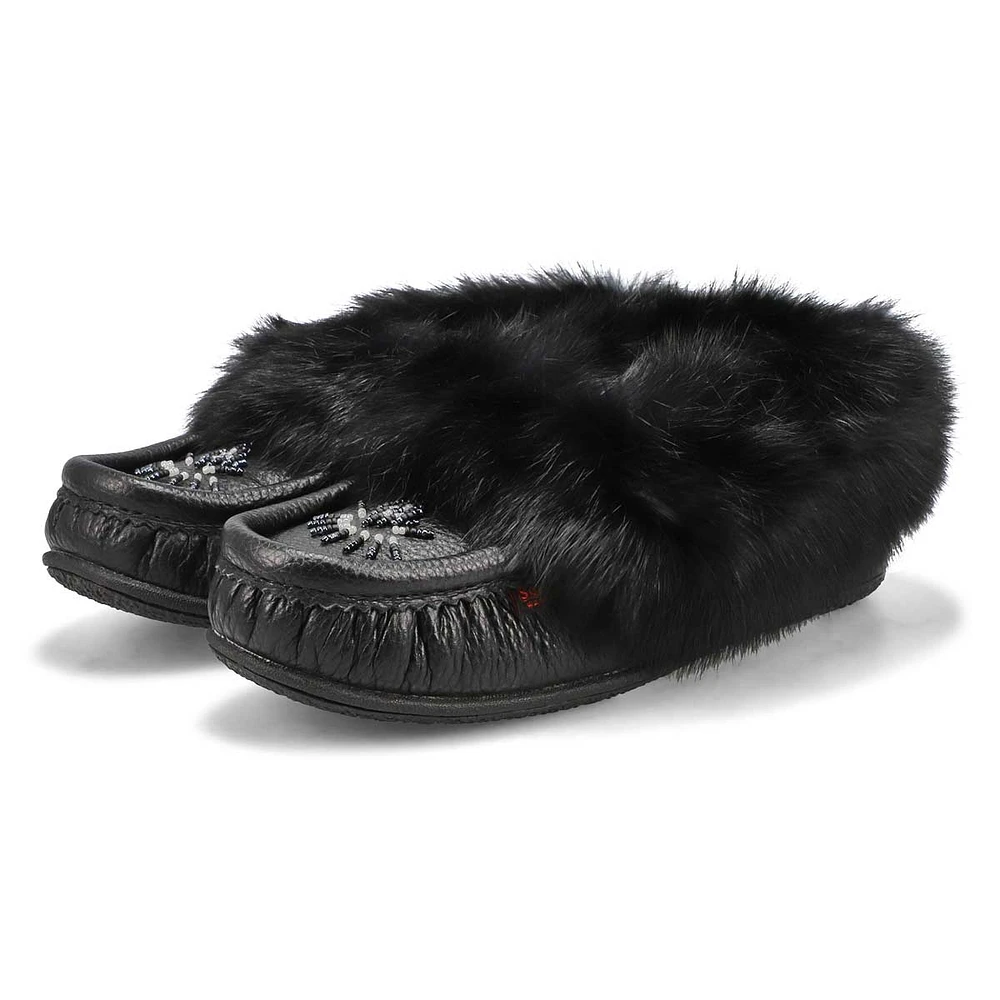 Women's Cute 5 Leather Rabbit Fur SoftMocs