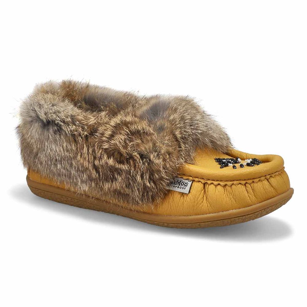 Women's Cute 5 Leather Rabbit Fur SoftMocs