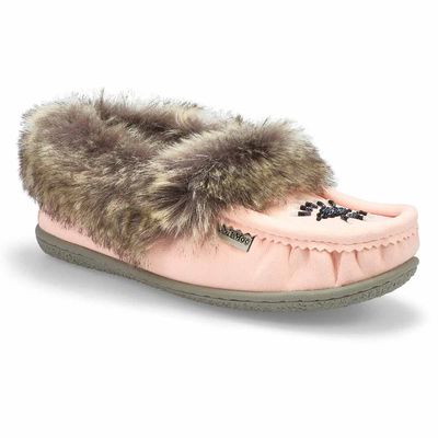 Women's Cute 5 V Faux Rabbit Fur SoftMocs - Pink