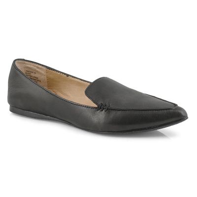 Women's Feather Leather Casual Flat - Black