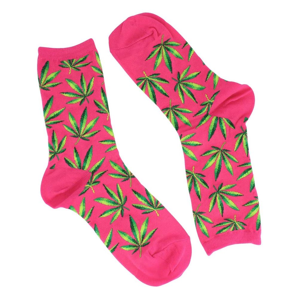 Women's Hemp Leaf hot pink printed socks