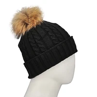 Women's with fur pom cable stitch hats