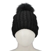 Tuque à pompon en fourrure CABLE STITCH