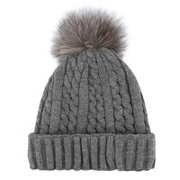 Women's Cable Stitch Hat with Fur Pom