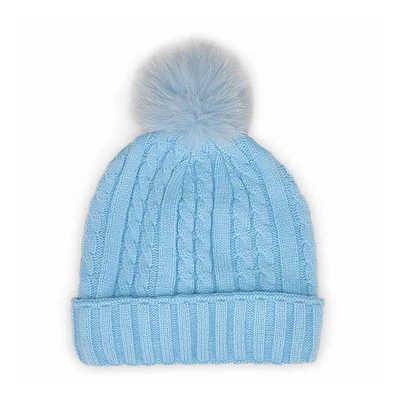 Tuque pompon/fourrure CABLESTITCH noir/brun, femme