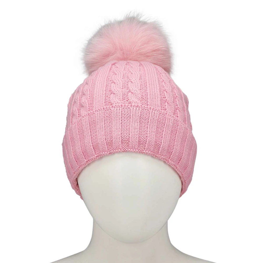 Tuque à pompon en fourrure CABLE STITCH