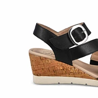 Sandale compensée en cuir PRINCESS 01, noir, femme