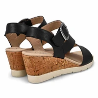 Sandale compensée en cuir PRINCESS 01, noir, femme