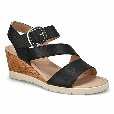 Sandale compensée en cuir PRINCESS 01, noir, femme