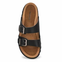 Women's Sadie Double Buckle Nubuck Sandal- Dark La
