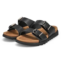 Women's Sadie Double Buckle Nubuck Sandal- Dark La